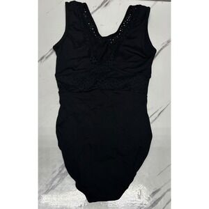 So Danca Dance Leotard Girls XS M1 Black Eyelet Lace V-Neck Tank Dancewear
